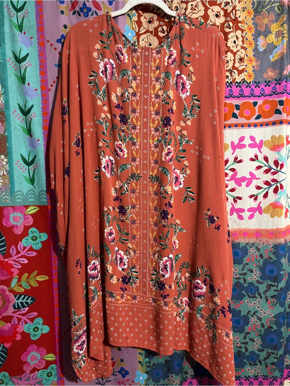 Angie Boho Rust Floral Rayon Kimono Size Small - Picture 6 of 9